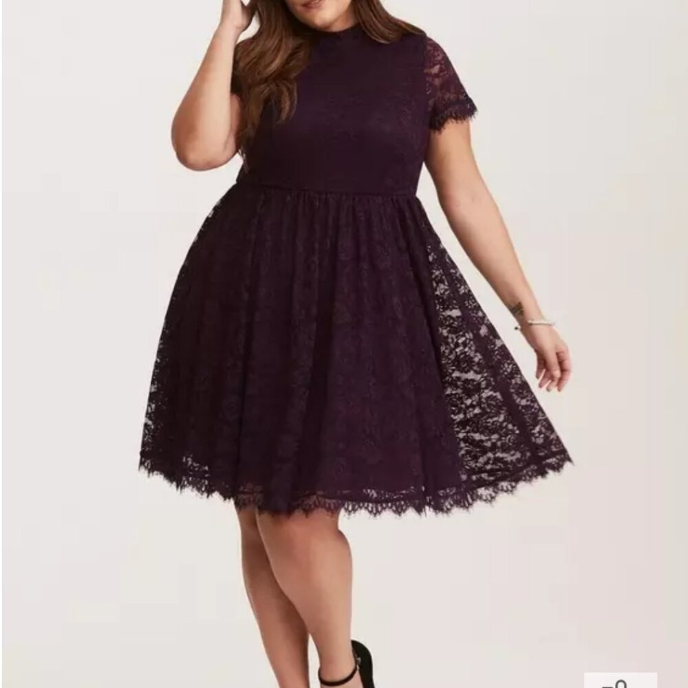 Deep purple high neck lace skater dress